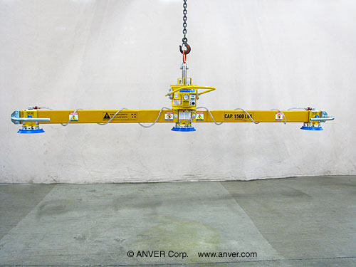 ANVER Three Pad Inline Self-Powered Mechanical Vacuum Lifter for Handling Steel Sheets 16 ft x 6 ft (4.9 m x 1.8 m) up to 1500 lb (680 kg)